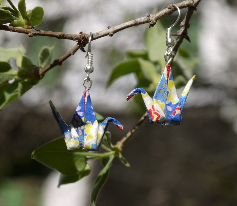 Earrings Cranes Blue