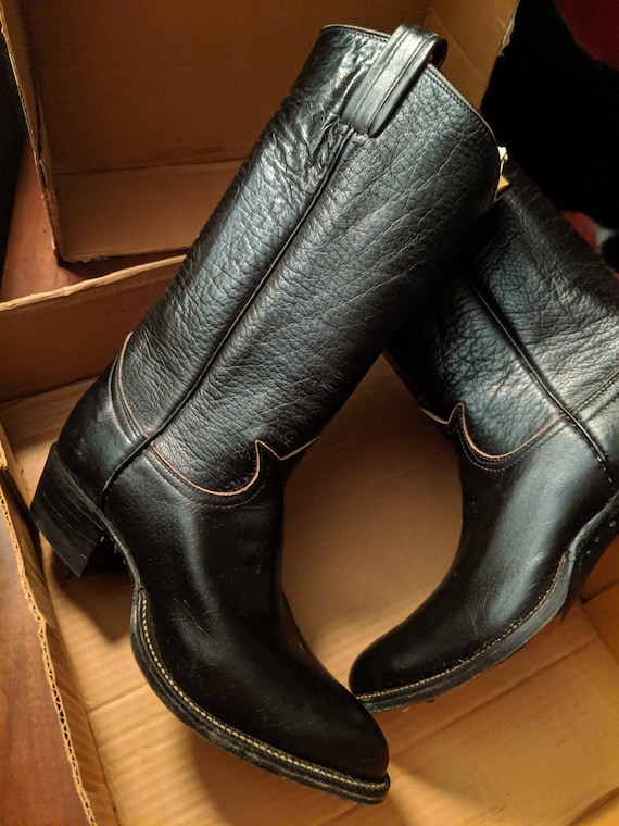 Vintage 1975 Never Worn Tony Lama Black Buffalo Boots