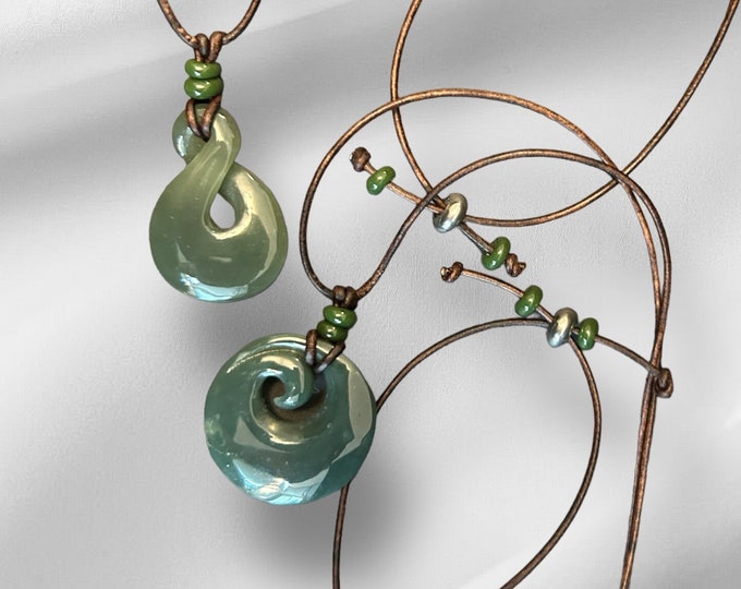 Featured listing image: Natural Nephrite Koru Spiral or Infinity Loop Pendant Necklace