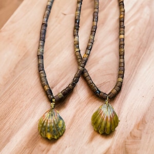 Wrapped Gold Sunrise Shell Sea Urchin Necklace