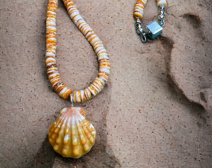 Featured listing image: Hawaiian Orange Sunrise Shell Spiny Oyster Necklace #1