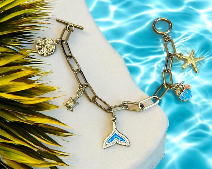 Featured listing image: Stainless Steel Paperclip Beach Theme Bracelet