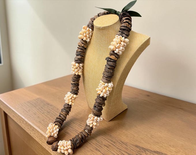 Featured listing image: Hawaiian Half Brown Kukui Nuts Cowrie Lei