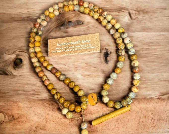 Featured listing image: Meditation Bamboo Breath Straw Necklace Earth Tone Agate