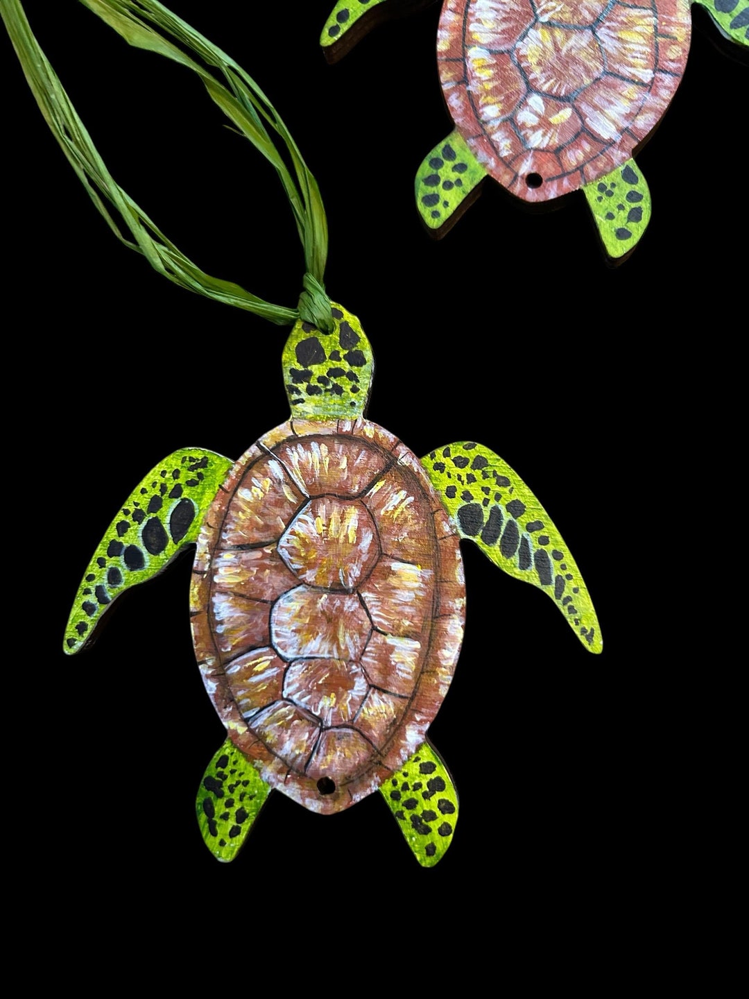 Hand Painted Wood Turtle Ornaments Set of 3 Etsy