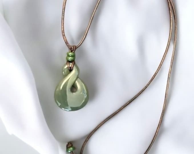 Featured listing image: Natural Nephrite Koru Infinity Loop Pendant Necklace