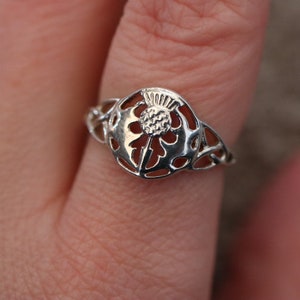 Scottish Thistle and Trinity Knot 925 Sterling Silver Ring