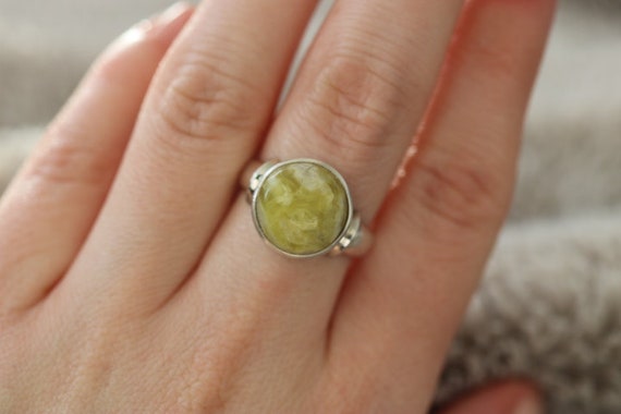 Scottish green marble sterling silver Ring