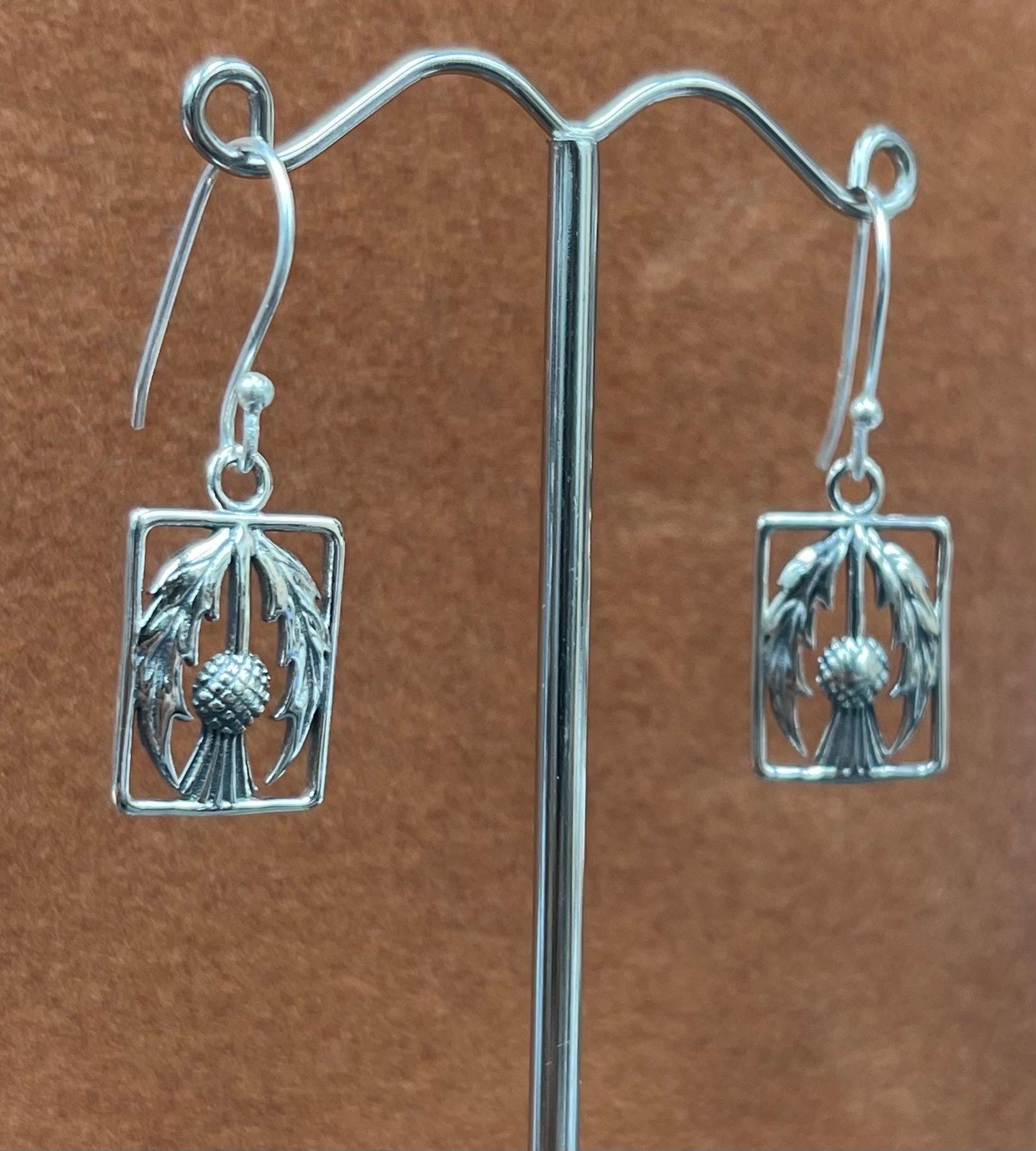 Orecchini Pendenti In Argento Sterling 925 Con Fiore Di Cardo Scozzese – Gioielli Celtici, Leggeri (1,5g), Confezione In Velluto