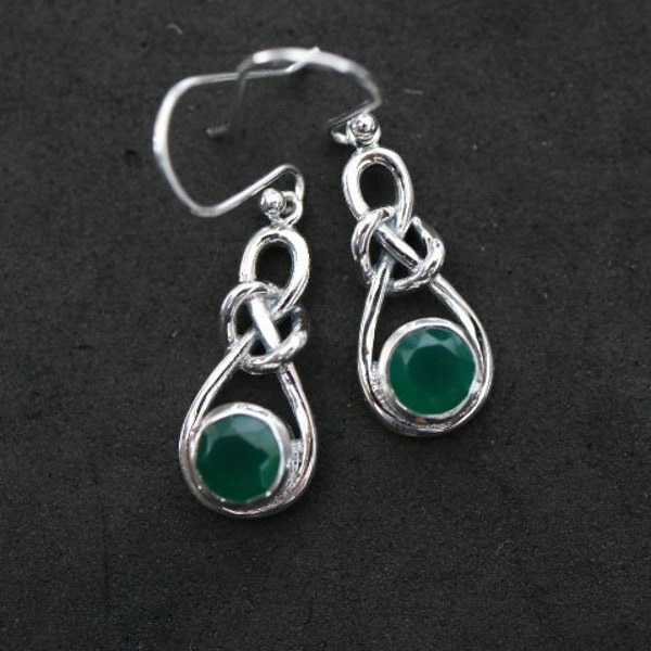 Calcédoine verte de conception celtique | Argent 925