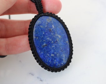 Macrame Wrapped Lapis Lazuli  Pendant