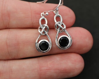 Orecchini Vintage In Argento 925 Con Onice Nero - Motivi Foglia, Piuma E Celtico