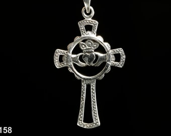 Cross Pendant with Claddagh Design | 925 Sterling Silver