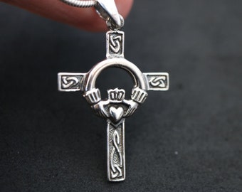 Cross Pendant with Claddagh Design | 925 Sterling Silver