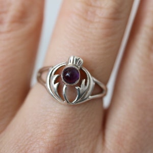 Scottish Thistle Ring  with Amethyst 925 Sterling Silver