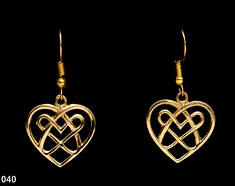 Brass Eternal Knot Heart Earrings (BE-1040)