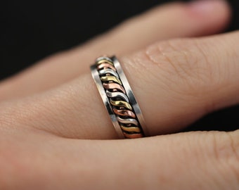 925 Sterling Silber und vergoldeter Spinner Ring