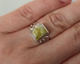 Marbre Iona | Anneau de marbre vert écossais | Argent Sterling 925