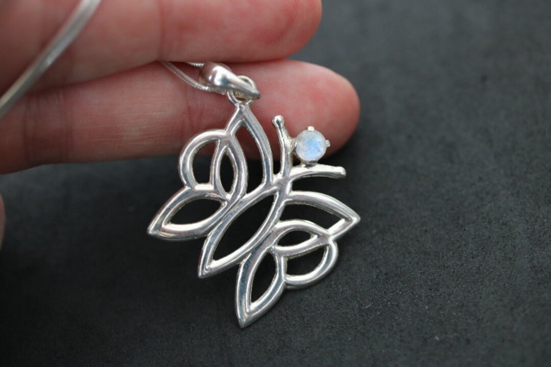 Collana a goccia con pietra di luna per donna, collana a farfalla con fiore rosa in argento sterling 925 per donna - Italia