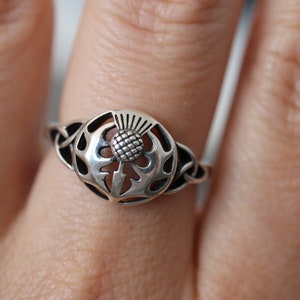 Scottish Thistle and Trinity Knot 925 Sterling Silver Ring