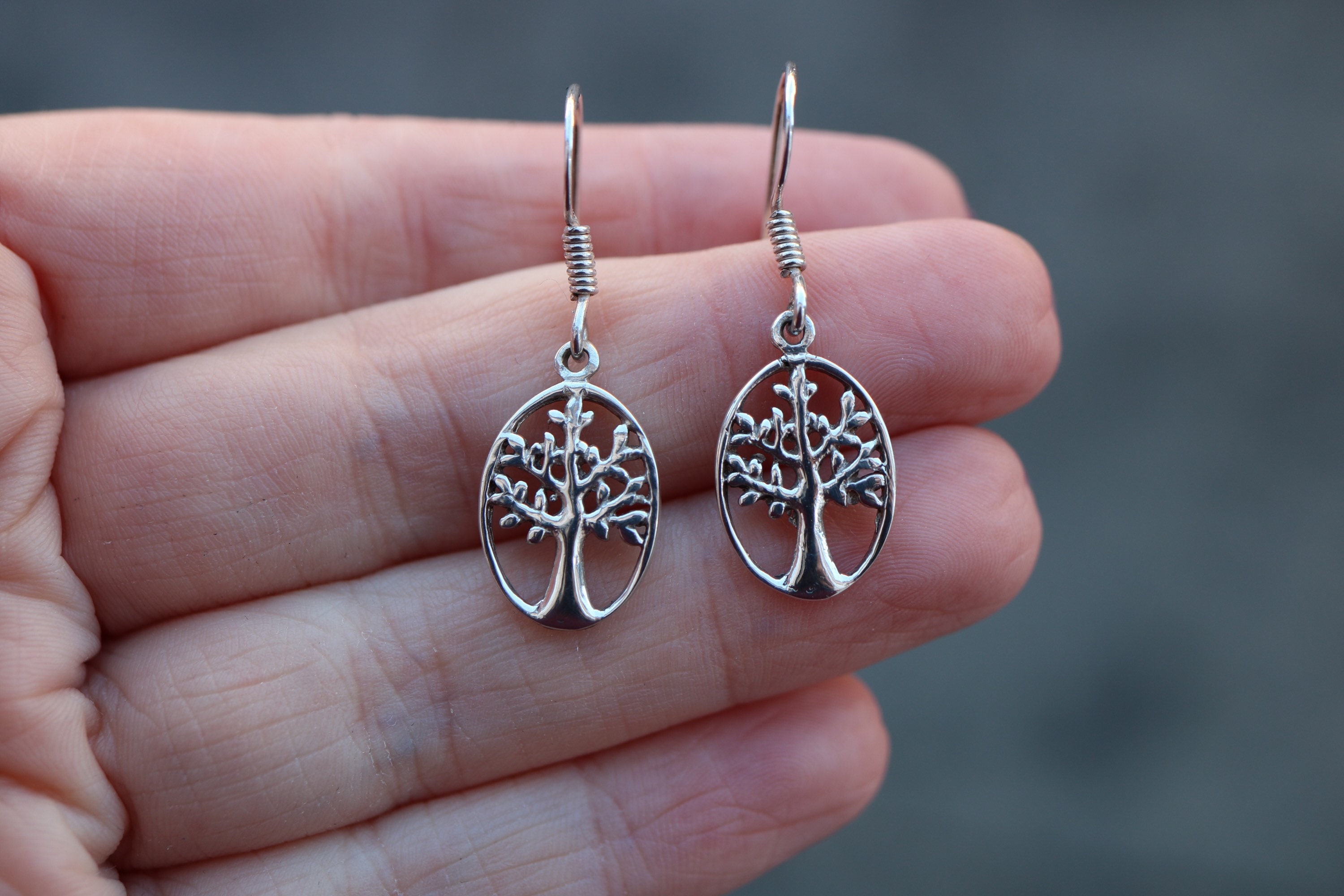 Aros Árbol De La Vida Plata Fina 925 Piedra Nacar Pendientes | Cuotas