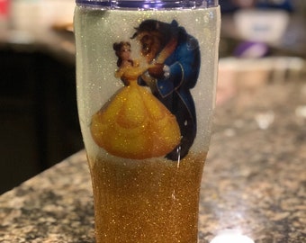 Personalized Disney Princess- Belle Beauty and the Beast 20 or 30 ounce Glitter Tumbler