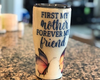 Personalized Mother&#39;s Love Butterfly 20 or 30 ounce Glitter Tumbler