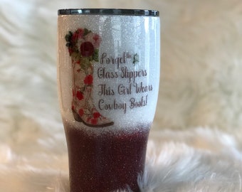 Personalized Cowboy Boots 20 or 30 ounce Glitter Tumbler