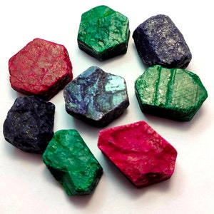 Natural Loose Gemstone Red Ruby Green Emerald Blue Sapphire African Rough Gemstone Red Ruby Green Emerald Blue Sapphire Dyed Rough W44-2
