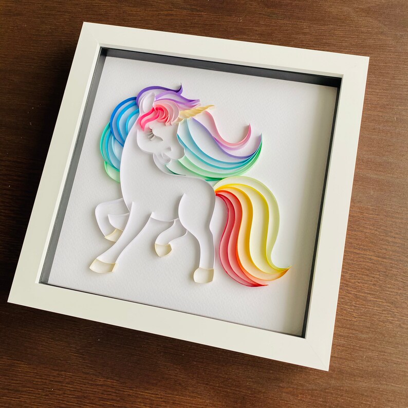Rainbow Unicorn Quilling Art in Box Frame Great Wall Decor Etsy