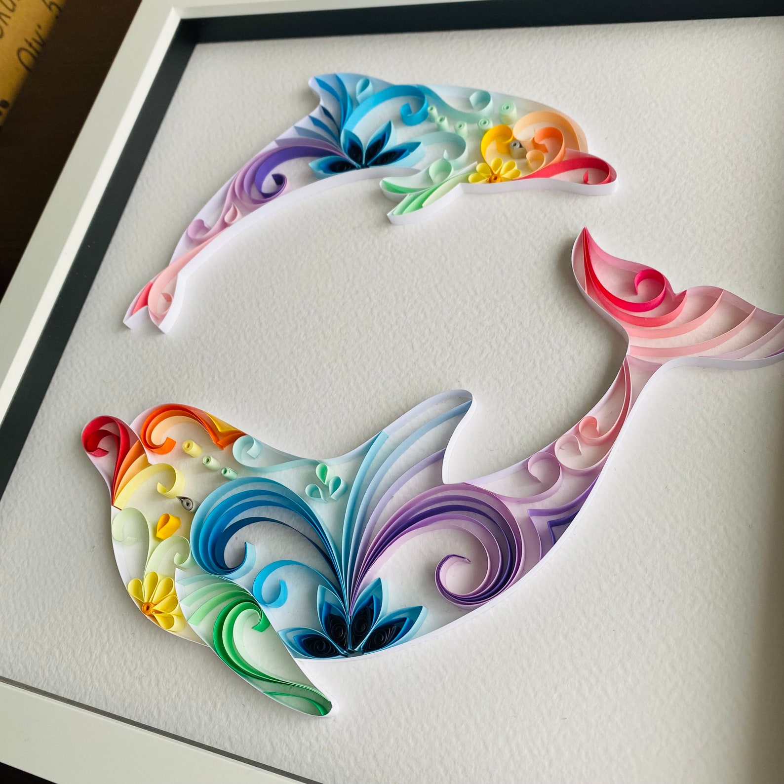 Rainbow Dolphins Quilling Art in White Box Frame New Baby Etsy