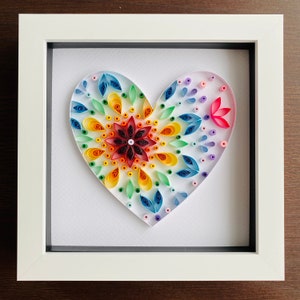 Rainbow Mandala Heart Quilled Art in Box Frame- great nursery bedroom wall decor -  can be personalised, anniversary or Valentine’s Day gift