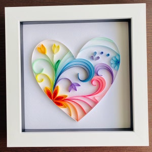 Rainbow Heart Quilling Art in Box Frame- great nursery wall decor - birthday, anniversary, Valentine’s Day wife fiancé girlfriend gift