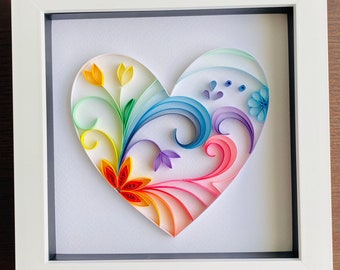 Rainbow Heart Quilling Art in Box Frame- great nursery wall decor - birthday, anniversary, Valentine’s Day wife fiancé girlfriend gift