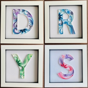 Quilling art paper letter box frame - great nursery bedroom wall decor -  can be personalised