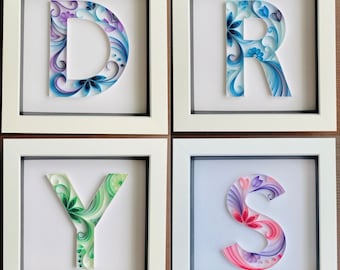 Quilling Art Initial: Personalized Paper Letter, Nursery Decor (15x15cm)