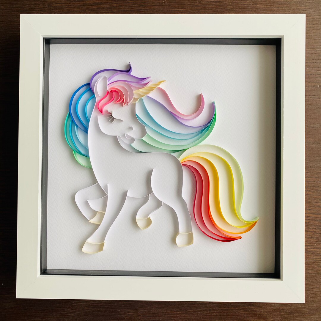 Rainbow Unicorn Quilling Art in Box Frame Great Wall Decor Nursery Art