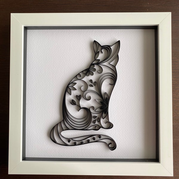 Black Cat Quilling Art: White Box Frame Nursery Decor