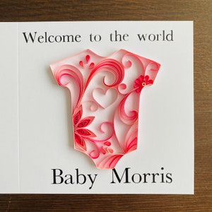 Personalisierte Quilled New Baby Karte - quilling art baby grow - welcome to the world baby girl / boy