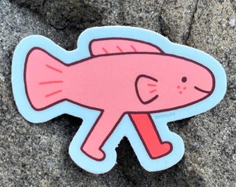 Samson Fish with Legs Vinyl Sticker // Weatherproof Sticker for Car Sticker for Waterbottle Sticker for Laptop Decal Whimsical Cute Fish Art