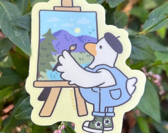 Painting Duck Vinyl Sticker // Weatherproof Sticker for Car Sticker for Water bottle Sticker for Laptop Decal Whimsical Cute Duck Art