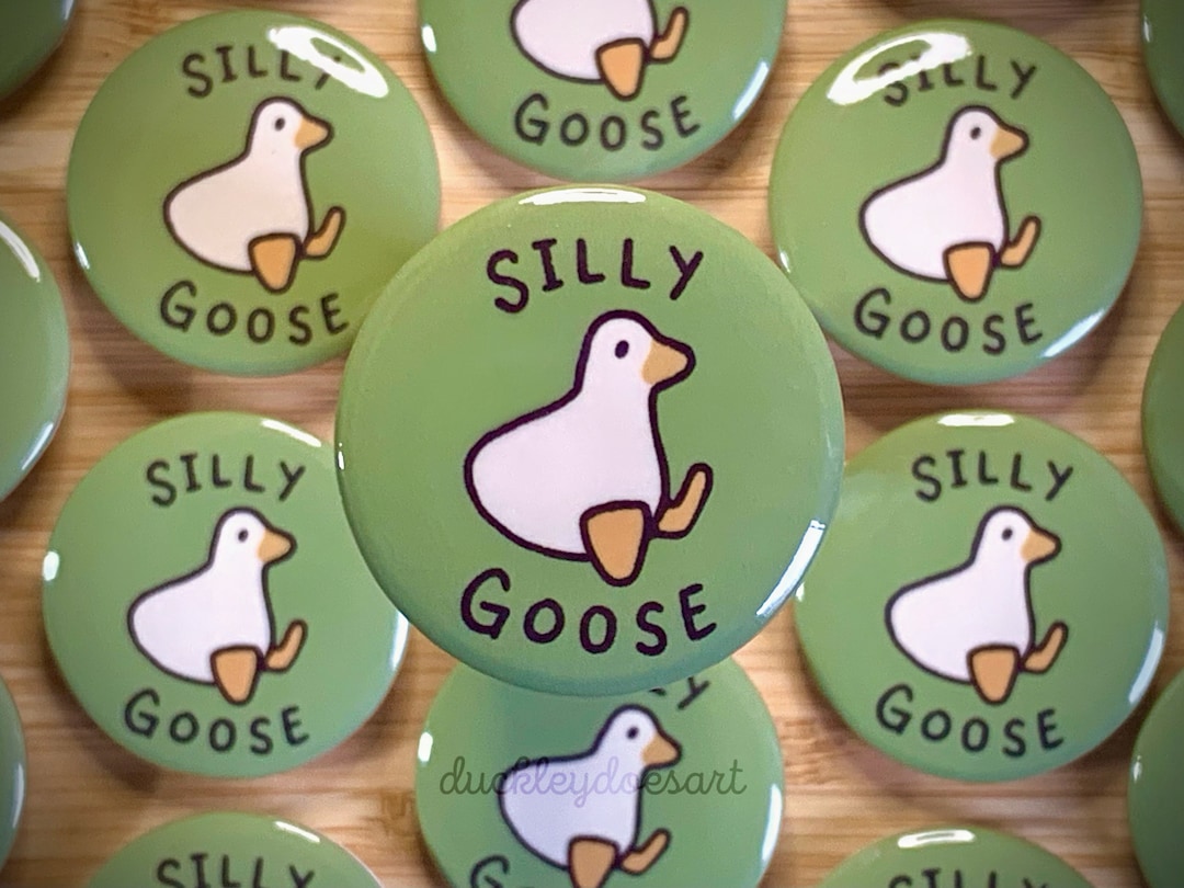 Silly Goose Pin // 1.25in Button // Duck Goose Art Brooch Handmade Etsy
