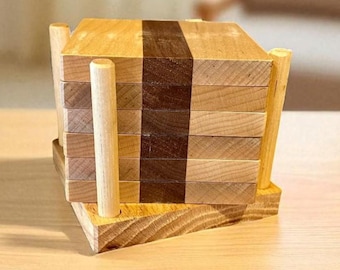 Posavasos de madera hechos a mano de 6 piezas ~ Regalo para el cerebro