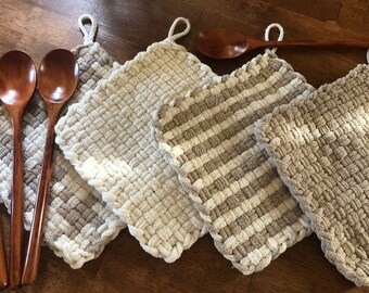 Set of Four Handmade Potholders with Spoons (Cozy Soup Set)