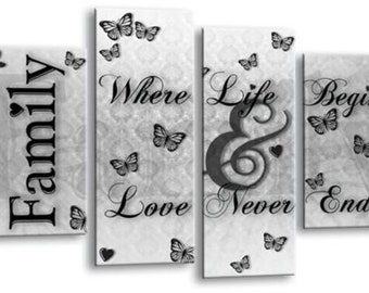 Family Love Quote Art Picture White Duck Egg Canvas Print 4 Panel Split Wall