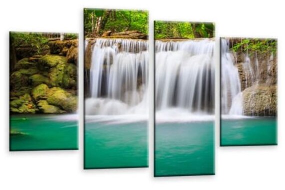 Kunstdrucke Waterfall Canvas Wall Art Picture Print Teal Grey Black White Split Panel Ppb Ac Th - Teal And Black Wall Art Kunstdrucke Waterfall Canvas Wall Art Picture Print Teal Grey Black White Split Panel Ppb Ac Th - Teal And Black Wall Art