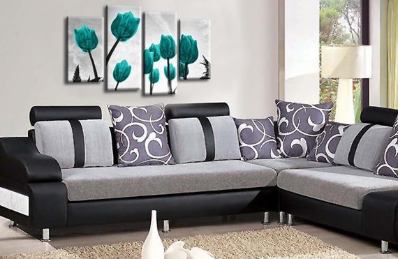 Floral Flower Art Picture Red White Grey Love Tulip Split Panel Canvas Wall 44/"