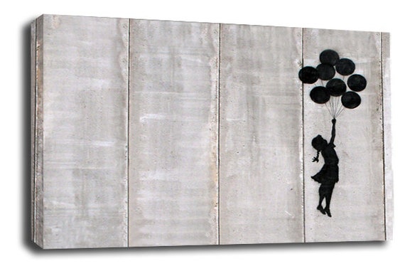 Banksy Wall Art Grey White Yellow Girl Balloon Canvas Abstract Split Picture