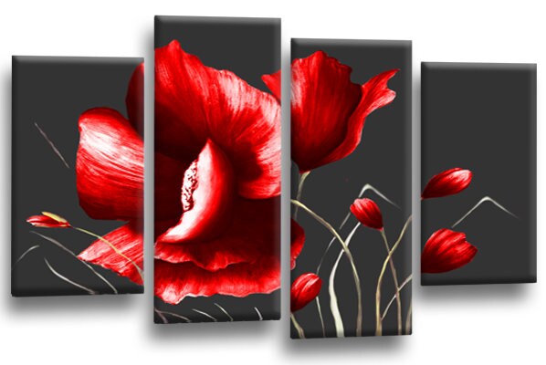 Le Reve Floral Wall Art Pink Grey White Canvas Poppy Flowers Picture Panel 