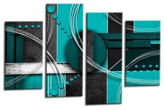 Large Abstract Circles Art Picture Yellow Black Grey Wall Canvas Split Panel